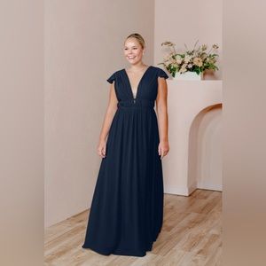 Revelry Navy Cora Chiffon Dress size 14 Tall